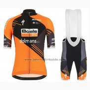 2019 Fahrradbekleidung Frau Boels Dolmans Orange Trikot Kurzarm und Tragerhose