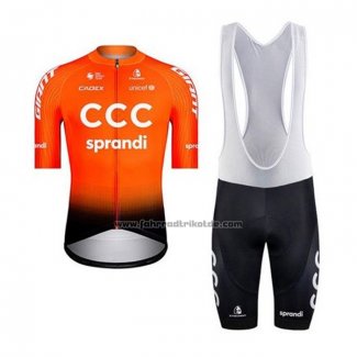 2020 Fahrradbekleidung CCC Sprandi Orange Shwarz Trikot Kurzarm und Tragerhose