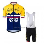 2020 Fahrradbekleidung Jumbo Visma Gelb Blau Trikot Kurzarm und Tragerhose