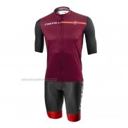 2021 Fahrradbekleidung Castelli Dunkel Rot Trikot Kurzarm und Tragerhose