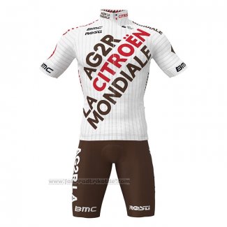 2022 Fahrradbekleidung Ag2r La Mondiale Wei Trikot Kurzarm und Tragerhose