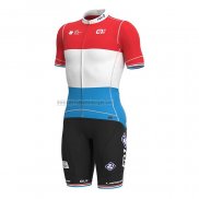 2022 Fahrradbekleidung Groupama-FDJ Rot Luxembourg Champion Trikot Kurzarm und Tragerhose