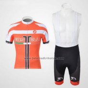 2011 Fahrradbekleidung Castelli Wei und Orange Trikot Kurzarm und Tragerhose