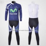 2011 Fahrradbekleidung Movistar Blau Trikot Langarm und Tragerhose