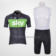 2012 Fahrradbekleidung Sky Shwarz und Grun Trikot Kurzarm und Tragerhose