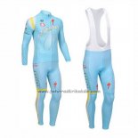 2013 Fahrradbekleidung Astana Hellblau Trikot Langarm und Tragerhose