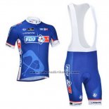 2013 Fahrradbekleidung FDJ Blau Trikot Kurzarm und Tragerhose