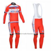 2013 Fahrradbekleidung Katusha Wei und Rot Trikot Langarm und Tragerhose