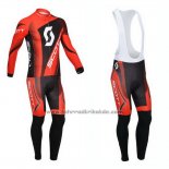 2013 Fahrradbekleidung Scott Shwarz und Rot Trikot Langarm und Tragerhose