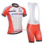 2014 Fahrradbekleidung Katusha Wei und Rot Trikot Kurzarm und Tragerhose