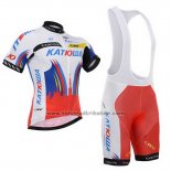 2015 Fahrradbekleidung Katusha Wei und Rot Trikot Kurzarm und Tragerhose