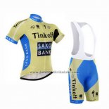 2015 Fahrradbekleidung Tinkoff Saxo Bank Azurblau und Gelb Trikot Kurzarm und Tragerhose