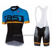 2016 Fahrradbekleidung Castelli Blau Shwarz Trikot Kurzarm und Tragerhose