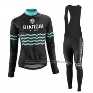 2016 Fahrradbekleidung Frau Bianchi Shwarz Trikot Langarm und Tragerhose