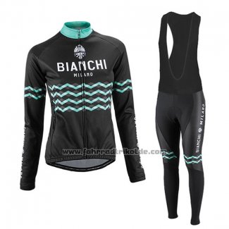 2016 Fahrradbekleidung Frau Bianchi Shwarz Trikot Langarm und Tragerhose