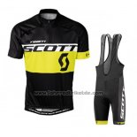 2016 Fahrradbekleidung Scott Gelb Shwarz Trikot Kurzarm und Tragerhose