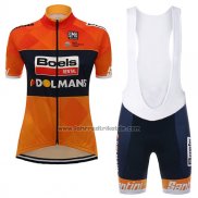 2017 Fahrradbekleidung Frau Damen Boels Dolmans Orange Trikot Kurzarm und Tragerhose