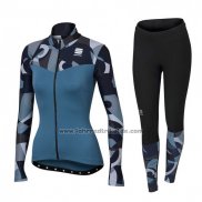 2017 Fahrradbekleidung Frau Sportful Primavera Blau Trikot Langarm und Tragerhose