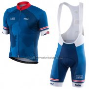 2017 Fahrradbekleidung Kalas HSBC GB Blau Trikot Kurzarm und Tragerhose