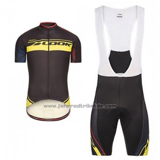 2017 Fahrradbekleidung Look Pro Equipo Shwarz und Gelb Trikot Kurzarm und Tragerhose