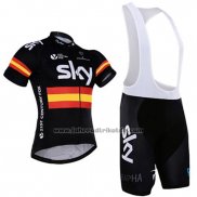 2017 Fahrradbekleidung Sky Champion Spanien Trikot Kurzarm und Tragerhose