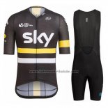 2017 Fahrradbekleidung Sky Gelb und Shwarz Trikot Kurzarm und Tragerhose