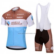 2018 Fahrradbekleidung Ag2rla Blau und Wei Trikot Kurzarm und Tragerhose