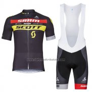 2018 Fahrradbekleidung Scott Sram Shwarz Trikot Kurzarm und Tragerhose