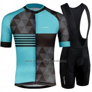 2019 Fahrradbekleidung Runchita Azurblau Grau Trikot Kurzarm und Tragerhose