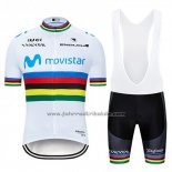 2019 Fahrradbekleidung UCI Weltmeister Movistar Wei Blau Trikot Kurzarm und Tragerhose