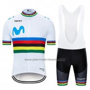 2019 Fahrradbekleidung UCI Weltmeister Movistar Wei Trikot Kurzarm und Tragerhose