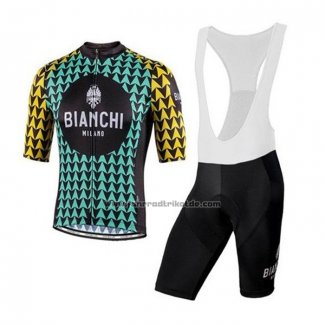 2020 Fahrradbekleidung Bianchi Shwarz Blau Gelb Trikot Kurzarm und Tragerhose