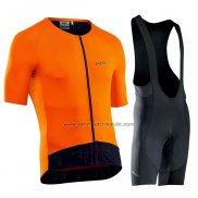 2021 Fahrradbekleidung Northwave Orange Trikot Kurzarm und Tragerhose