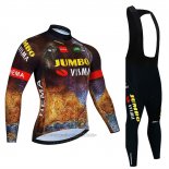 2022 Fahrradbekleidung Jumbo Visma Shwarz Orange Trikot Langarm und Tragerhose