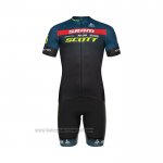 2022 Fahrradbekleidung Scott Sram Shwarz Blau Trikot Kurzarm und Tragerhose