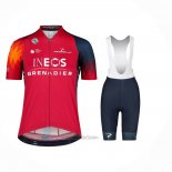 2023 Fahrradbekleidung Frau Ineos Grenadiers Rot Trikot Kurzarm Und Tragerhose