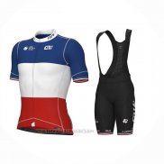 2023 Fahrradbekleidung Groupama-FDJ Champion Frankreich Blau Wei Rot Trikot Kurzarm Und Tragerhose