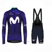 2023 Fahrradbekleidung Movistar Blau Wei Trikot Langarm Und Tragerhose