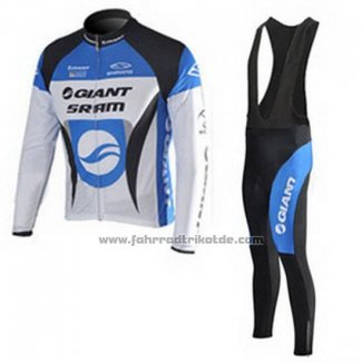 2010 Fahrradbekleidung Giant Wei und Azurblau Trikot Langarm und Tragerhose