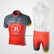 2010 Fahrradbekleidung Radioshack Orange und Grau Trikot Kurzarm und Tragerhose