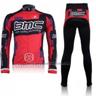 2011 Fahrradbekleidung BMC Rot und Shwarz Trikot Langarm und Tragerhose