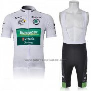 2011 Fahrradbekleidung Europcar Lider Grun und Wei Trikot Kurzarm und Tragerhose