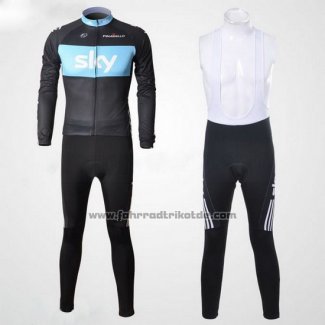 2011 Fahrradbekleidung Sky Shwarz und Azurblau Trikot Langarm und Tragerhose