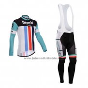 2014 Fahrradbekleidung Bianchi Wei und Grun Trikot Langarm und Tragerhose