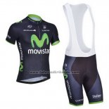 2014 Fahrradbekleidung Movistar Shwarz Trikot Kurzarm und Tragerhose