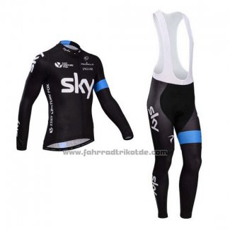 2014 Fahrradbekleidung Sky Shwarz und Azurblau Trikot Langarm und Tragerhose