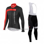 2015 Fahrradbekleidung Castelli 3t Shwarz und Rot Trikot Langarm und Tragerhose