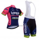 2015 Fahrradbekleidung Lampre Merida Rosa und Blau Trikot Kurzarm und Tragerhose