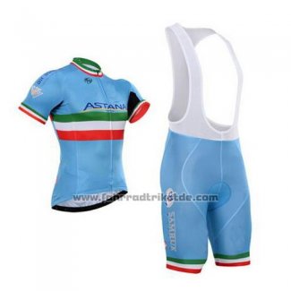 2016 Fahrradbekleidung Astana Italien Blau und Grun Trikot Kurzarm und Tragerhose