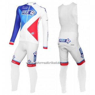 2016 Fahrradbekleidung FDJ Wei und Blau Trikot Langarm und Tragerhose